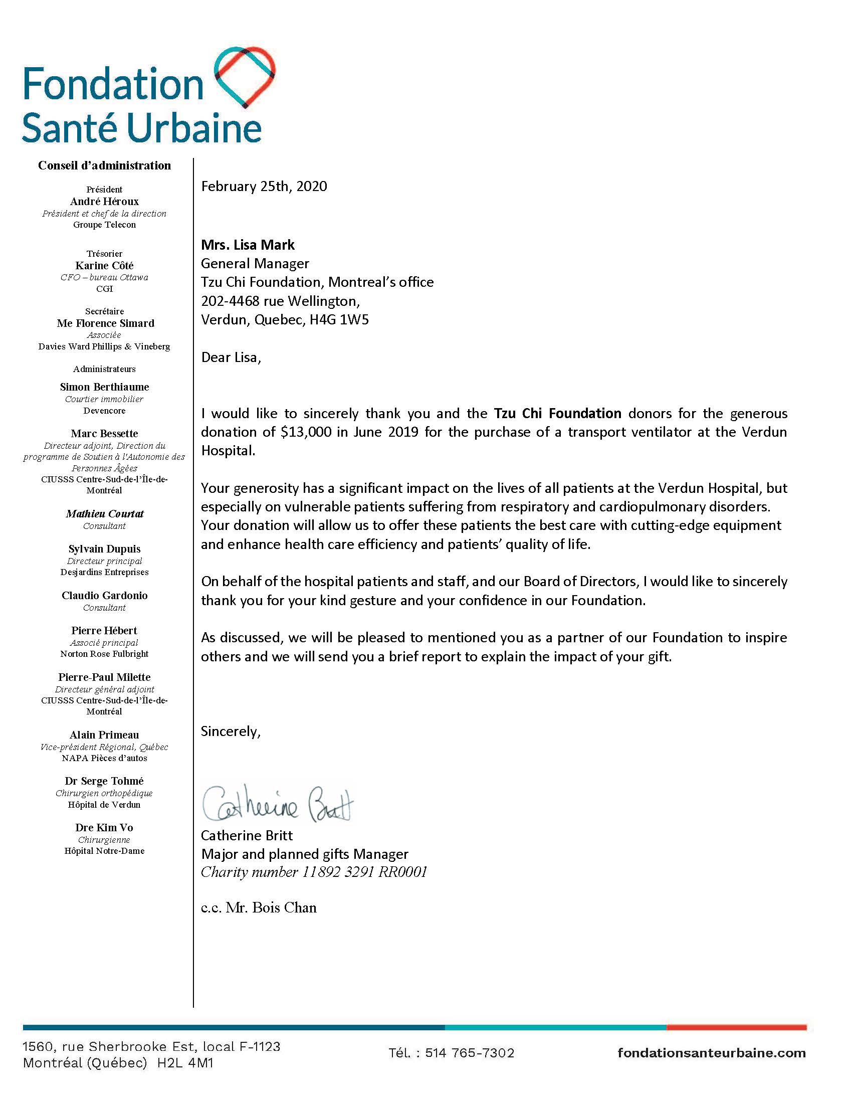 Fondation Santé Urbaine_thank you letter_feb.2020